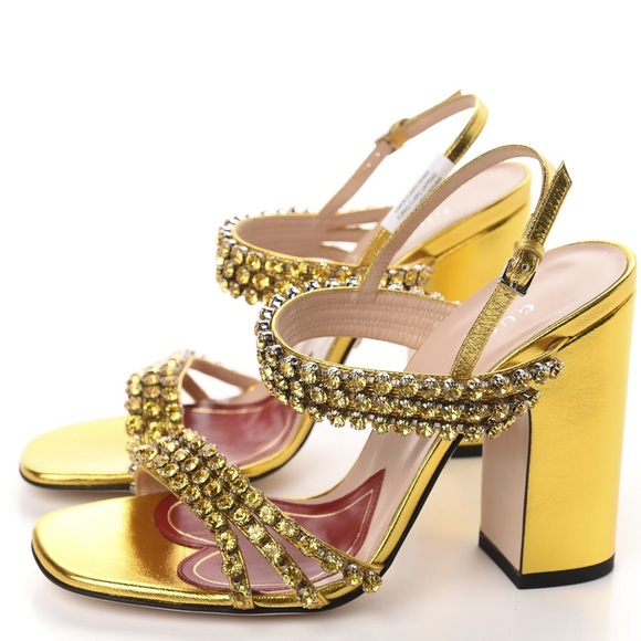 Gucci Shoes - GUCCI Nappa Silk Crystal Bertie High Heel